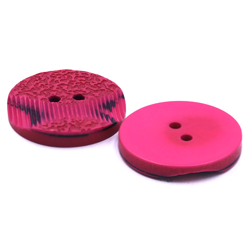 19312 Sullivans 30mm Round Plastic Button 2 Hole With 2 Textured Patterns - Hot Pink With A Splash Of Blac