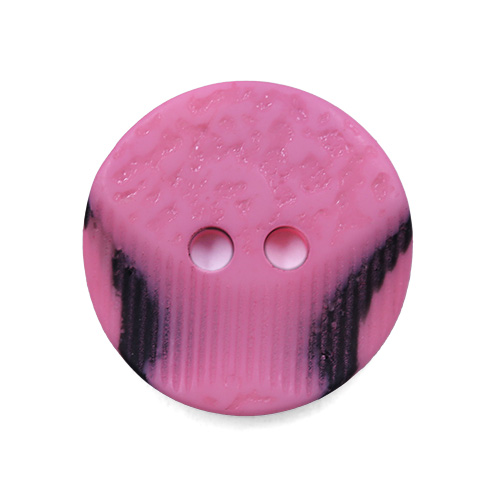 19313 Sullivans 15mm Round Plastic Button 2 Hole With 2 Textured Patterns - Pink With A Splash Of Black - 
