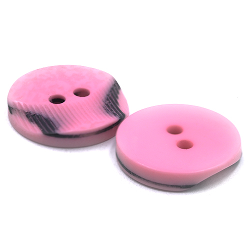 19313 Sullivans 15mm Round Plastic Button 2 Hole With 2 Textured Patterns - Pink With A Splash Of Black - 
