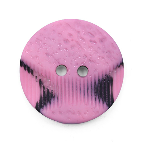 19314 Sullivans 21mm Round Plastic Button 2 Hole With 2 Textured Patterns - Pink With A Splash Of Black - 