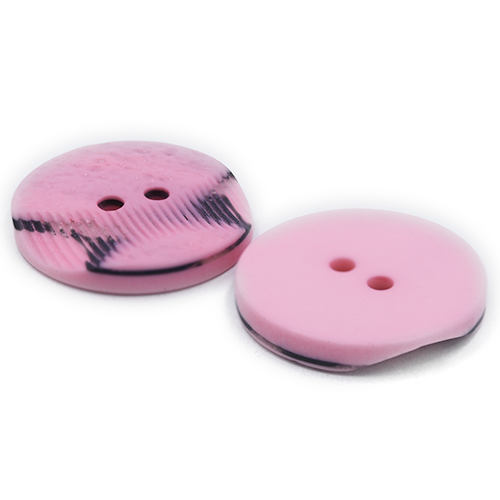 19314 Sullivans 21mm Round Plastic Button 2 Hole With 2 Textured Patterns - Pink With A Splash Of Black - 