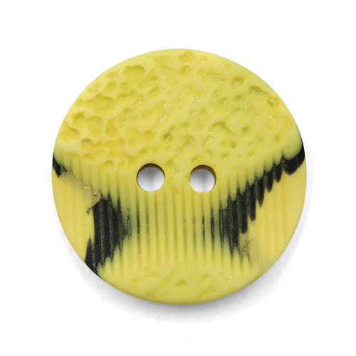 19317 Sullivans 21mm Round Plastic Button 2 Hole With 2 Textured Patterns - Yellow With A Splash Of Black 