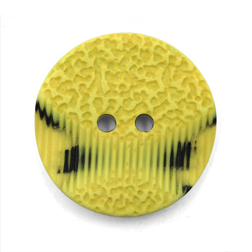 19318 Sullivans 30mm Round Plastic Button 2 Hole With 2 Textured Patterns - Yellow With A Splash Of Black 