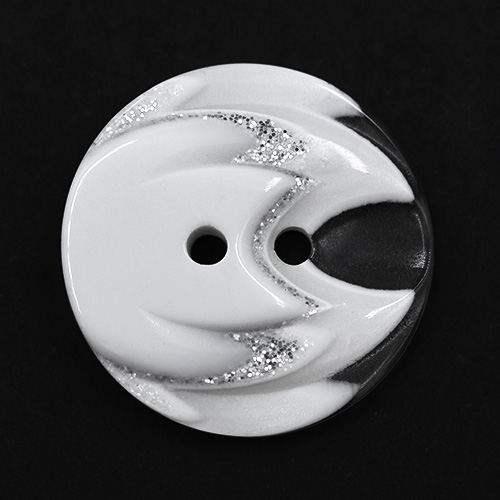 19320 Sullivans 25mm Round Plastic Button 2 Hole With Stepped Glitter Insert - White - 35 In A Tube
