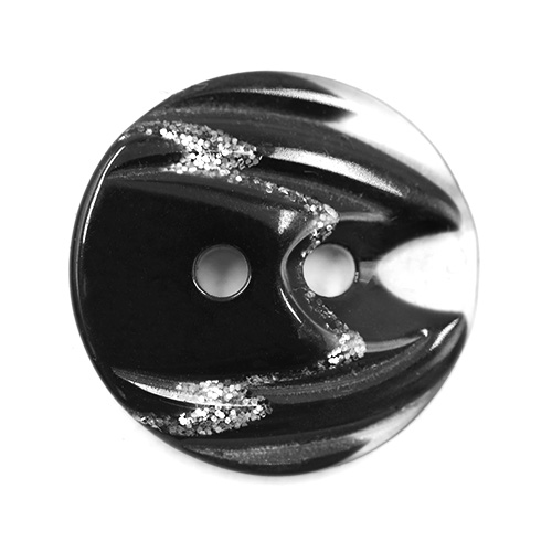 19321 Sullivans 18mm Round Plastic Button 2 Hole With Stepped Glitter Insert - Black - 65 In A Tube