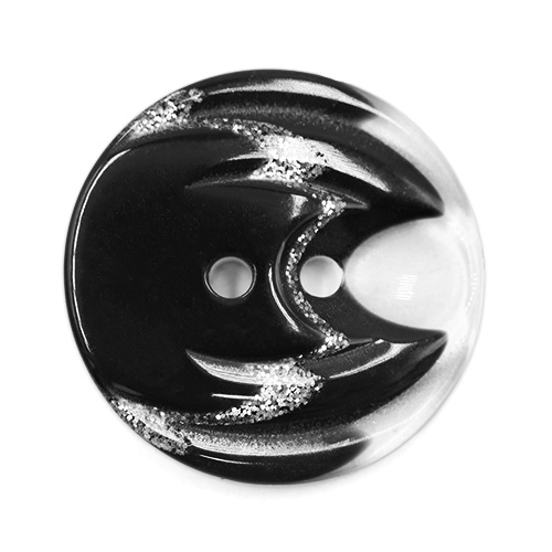 19322 Sullivans 25mm Round Plastic Button 2 Hole With Stepped Glitter Insert - Black - 35 In A Tube