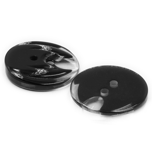 19322 Sullivans 25mm Round Plastic Button 2 Hole With Stepped Glitter Insert - Black - 35 In A Tube