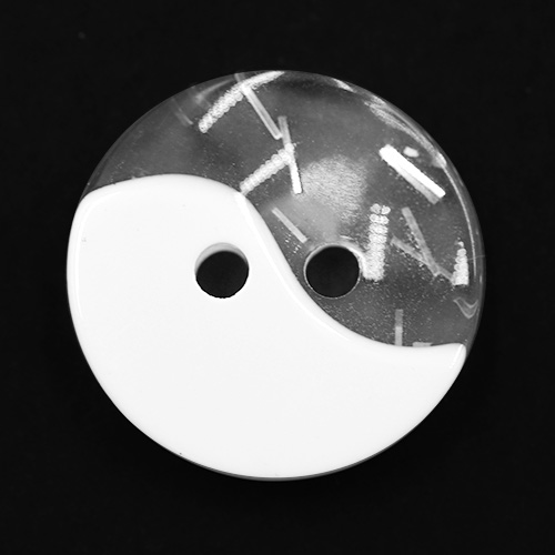 19330 Sullivans 15mm Round Plastic Button 2 Hole With Yin Yang Pattern - White/clear - 75 In A Tube