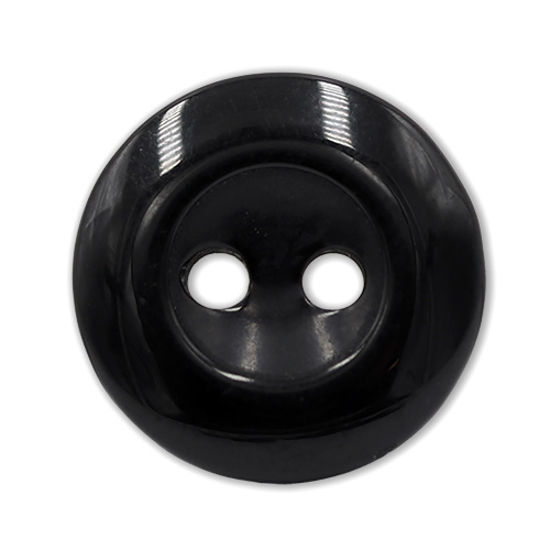 19355 Sullivans 15mm Round Plastic Buttons With Two Holes & Depressed Centre - Black - 100 In A Tube