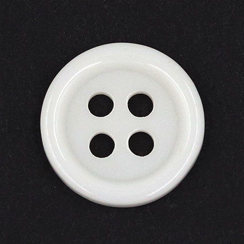 19375 Sullivans 11mm Round Plastic Buttons With Four Holes & Raised Rim - White - 130 In A Tube