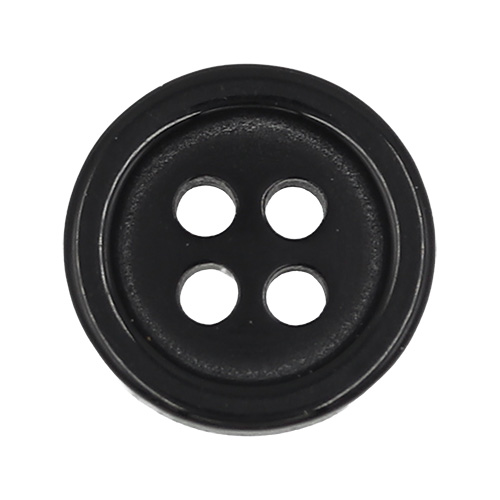 19383 Sullivans 11mm Round Plastic Buttons With Four Holes & Raised Rim - Black - 130 In A Tube