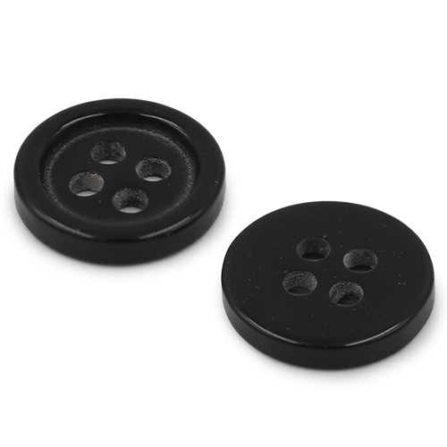 19383 Sullivans 11mm Round Plastic Buttons With Four Holes & Raised Rim - Black - 130 In A Tube