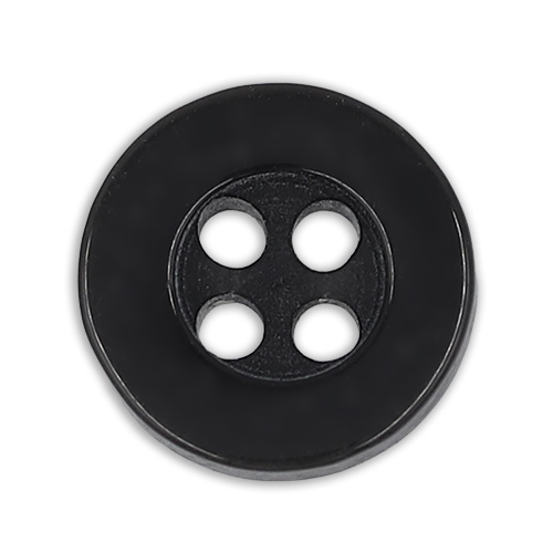 19399 Sullivans 11mm Round Plastic Buttons With Four Holes & Depressed Centre - Black - 130 In A Tube