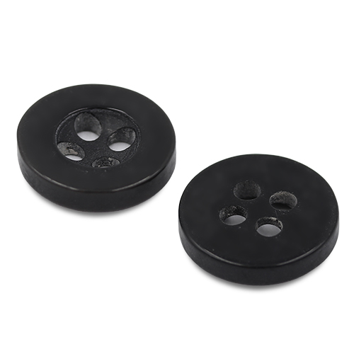 19399 Sullivans 11mm Round Plastic Buttons With Four Holes & Depressed Centre - Black - 130 In A Tube