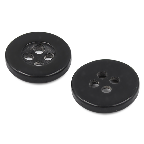 19401 Sullivans 15mm Round Plastic Buttons With Four Holes & Depressed Centre - Black - 95 In A Tube