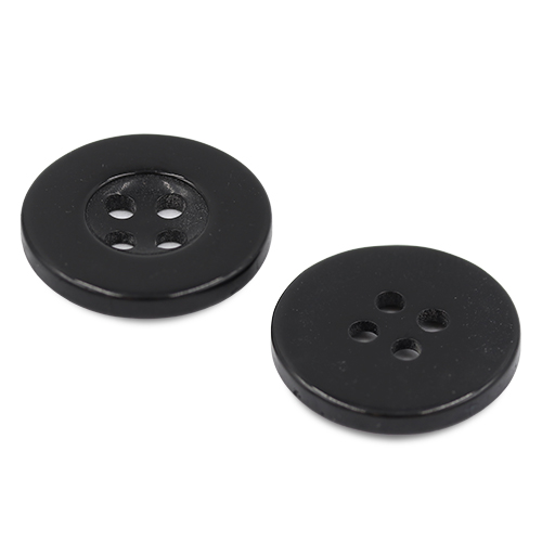 19402 Sullivans 18mm Round Plastic Buttons With Four Holes & Depressed Centre - Black - 75 In A Tube