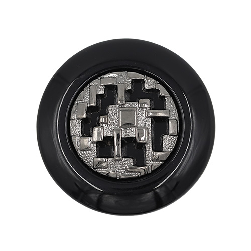 19443 Sullivans 30mm Round Plastic Shank Button With Metallic Pattern - Black - 20 Per Tube