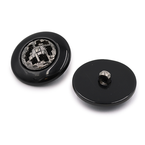 19444 Sullivans 25mm Round Plastic Shank Buttons With Metallic Pattern - Black - 30 In A Tube