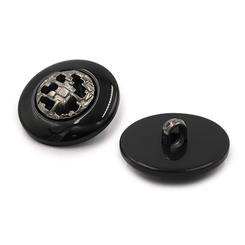 19445 Sullivans 22mm Round Plastic Shank Buttons With Metallic Pattern - Black - 40 In A Tube