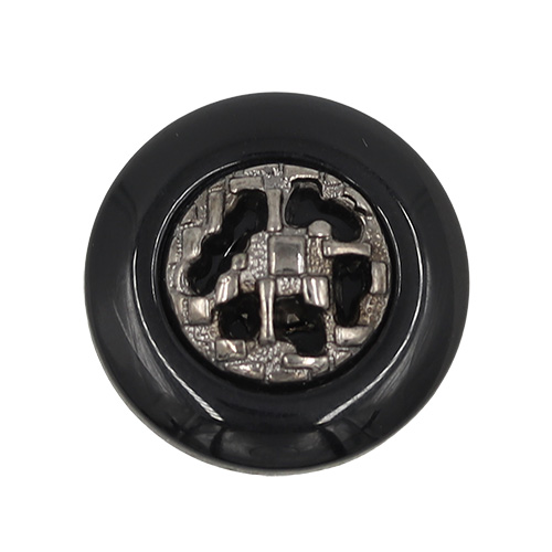 19446 Sullivans 18mm Round Plastic Shank Buttons With Metallic Pattern - Black - 50 In A Tube