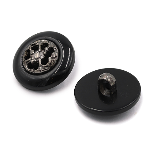 19446 Sullivans 18mm Round Plastic Shank Buttons With Metallic Pattern - Black - 50 In A Tube