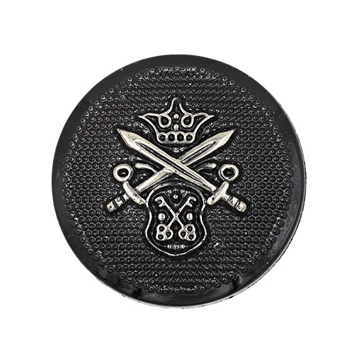 19447 Sullivans 30mm Round Plastic Shank Buttons With Crest And Studded Background - Black - 20 In A Tube