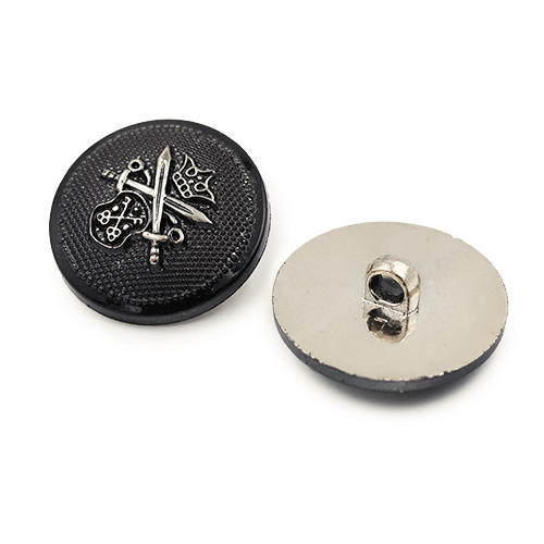 19447 Sullivans 30mm Round Plastic Shank Buttons With Crest And Studded Background - Black - 20 In A Tube