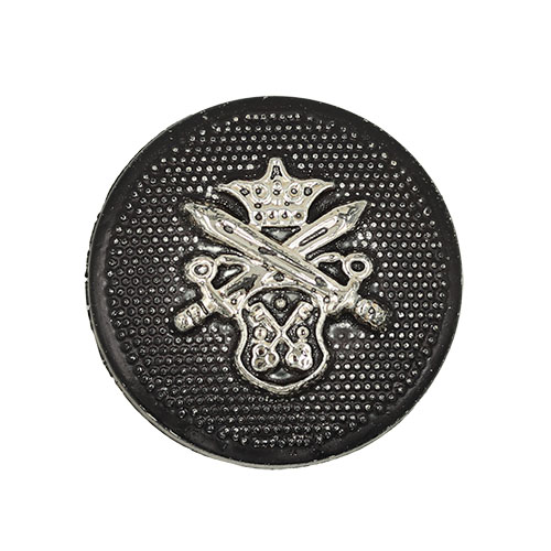 19448 Sullivans 25mm Round Plastic Shank Buttons With Crest And Studded Background - Black - 25 In A Tube