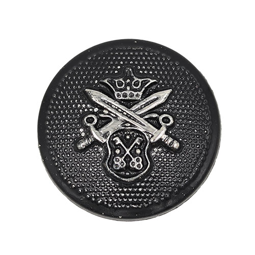 19449 Sullivans 21mm Round Plastic Shank Buttons With Crest And Studded Background - Black - 30 In A Tube