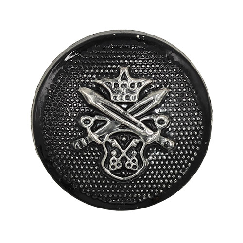 19450 Sullivans 18mm Round Plastic Shank Buttons With Crest And Studded Background - Black - 35 In A Tube