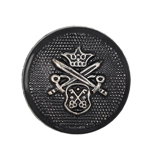 19451 Sullivans 15mm Round Plastic Shank Buttons With Crest And Studded Background - Black - 40 In A Tube