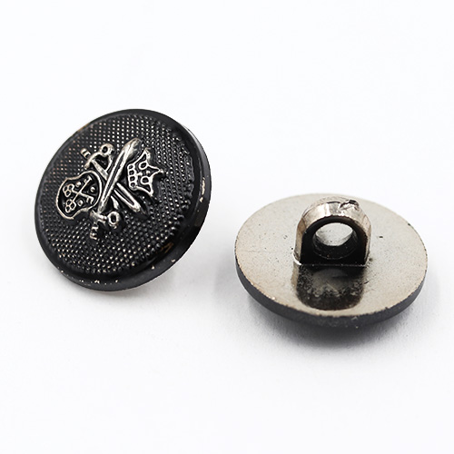 19451 Sullivans 15mm Round Plastic Shank Buttons With Crest And Studded Background - Black - 40 In A Tube