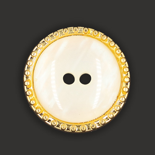 19508 Sullivans 15mm Round Plastic Buttons With Two Holes - Pearlised With Gold Border - 17 In A Tube