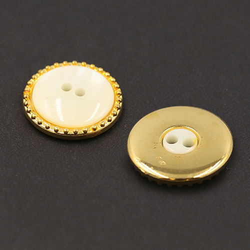 19508 Sullivans 15mm Round Plastic Buttons With Two Holes - Pearlised With Gold Border - 17 In A Tube