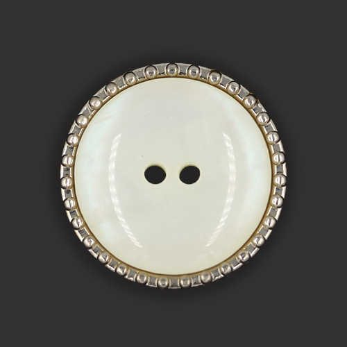 19511 Sullivans 21mm Round Plastic Buttons With Two Holes - Pearlised With Silver Border - 14 In A Tube