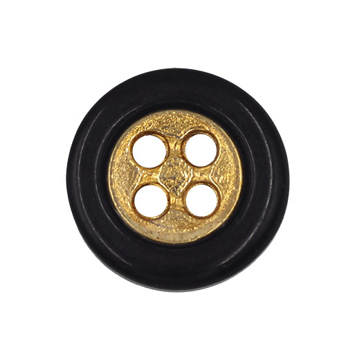 19560 Sullivans 12mm Round Plastic Button With Four Holes - Gold With Black Border - 26 In A Tube