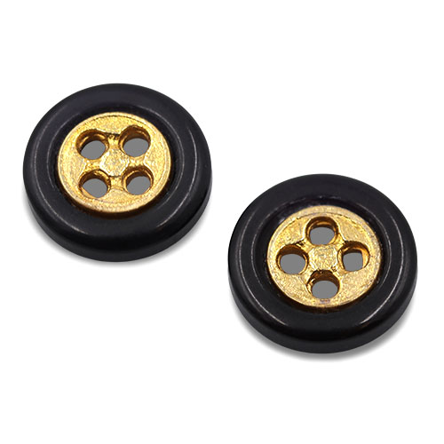 19560 Sullivans 12mm Round Plastic Button With Four Holes - Gold With Black Border - 26 In A Tube