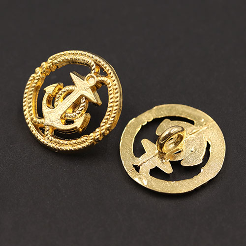 19576 Sullivans 20mm Round Metal Shank Button With Ship Anchor - Gold - 13 In A Tube