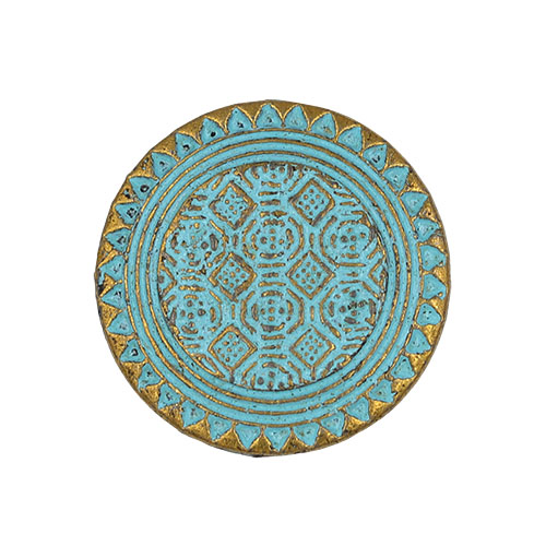 19584 Sullivans 15mm Round Metal Shank Button With Filigree Pattern - Blue/copper - 21 In A Tube
