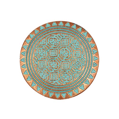 19586 Sullivans 20mm Round Metal Shank Button With Filigree Pattern - Blue/copper - 16 In A Tube