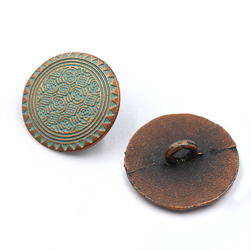 19586 Sullivans 20mm Round Metal Shank Button With Filigree Pattern - Blue/copper - 16 In A Tube