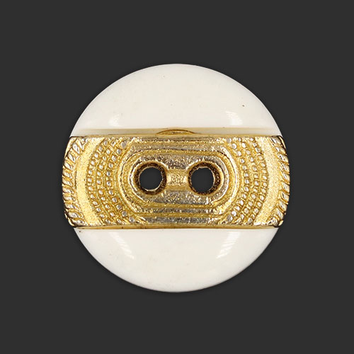 19606 Sullivans 15mm Round Metal Button With Two Holes - Thick Gold Strip - White - 26 In A Tube