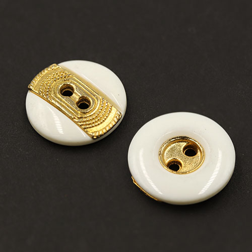 19606 Sullivans 15mm Round Metal Button With Two Holes - Thick Gold Strip - White - 26 In A Tube