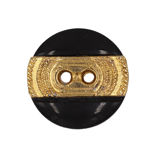 19607 Sullivans 15mm Round Metal Button With Two Holes - Thick Gold Strip - Black - 26 In A Tube
