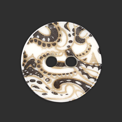 19730 Sullivans 15mm Round Plastic Buttons With Two Holes - Black & Gold Swirls - White - 26 In A Tube