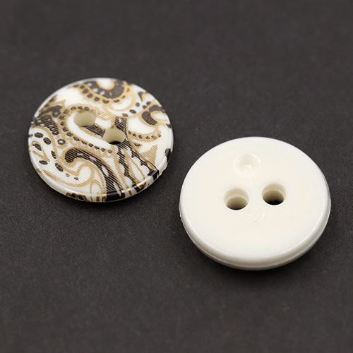 19730 Sullivans 15mm Round Plastic Buttons With Two Holes - Black & Gold Swirls - White - 26 In A Tube