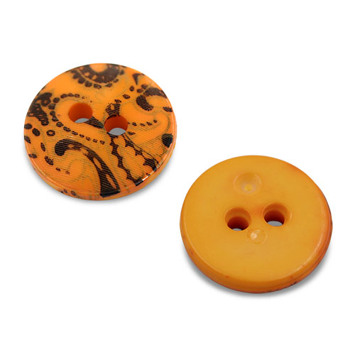 19732 Sullivans 15mm Round Plastic Buttons With Two Holes Black Swirls - Orange - 26 In A Tube