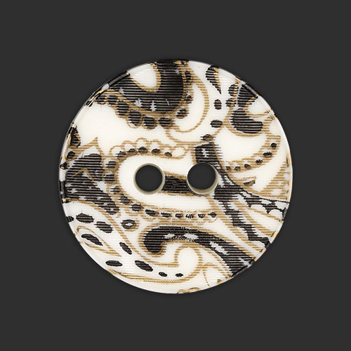 19738 Sullivans 18mm Round Plastic Buttons With Two Holes - Black & Gold Swirls - White - 22 In A Tube