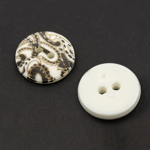 19738 Sullivans 18mm Round Plastic Buttons With Two Holes - Black & Gold Swirls - White - 22 In A Tube