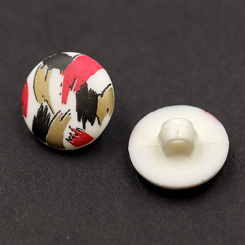 19754 Sullivans 13mm Round Plastic Shank Buttons With Red/black/gold Paint Strokes - White - 28 In A Tube 